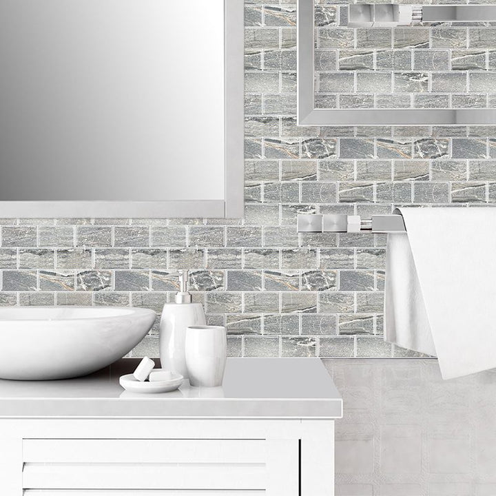 Lisslune | Peel and Stick Tiles Subway Rectangle Waterproof PVC Tile-Peel & Stick for the Kitchen 10-Pack