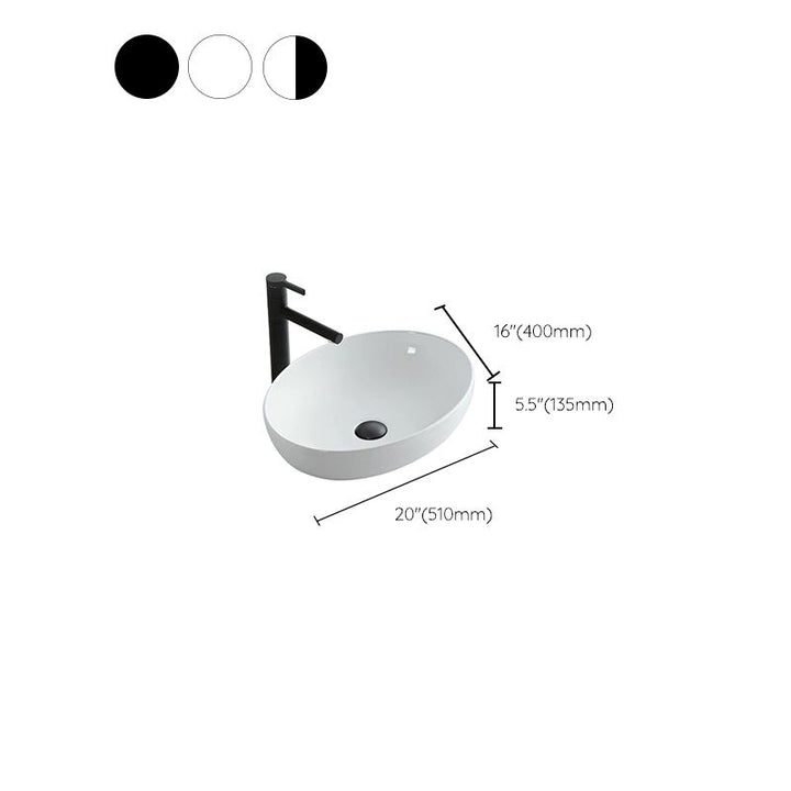 Lisslune | Modern Vessel Bathroom Sink Oval Porcelain with Pop-Up Drain System