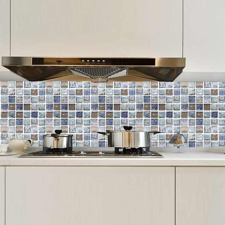 Lisslune | Plastic Self-Adhesive Tiles Mosaic Tiles Grid Square Waterproof Self-Adhesive Tile Pack of 10