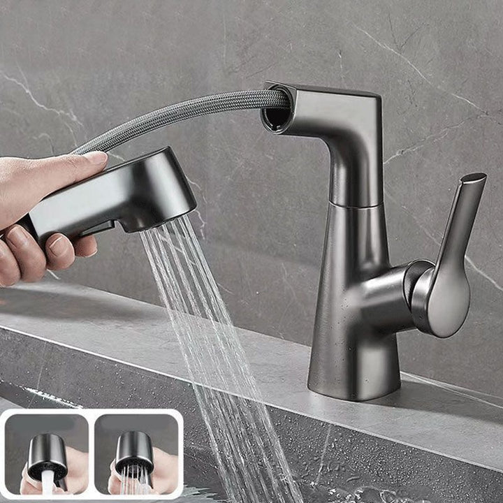 Lisslune | Modern Sink Faucet Lever Handle Copper Low Arc Pull-down Sink Faucet