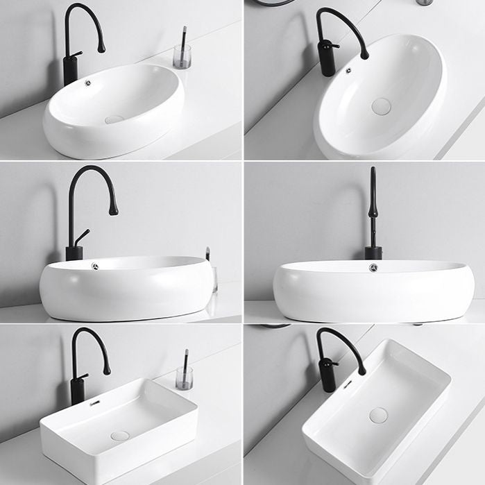 Lisslune | Modern Vessel Sink Porcelain Rectangular Vessel Sink (Not Included Faucet)
