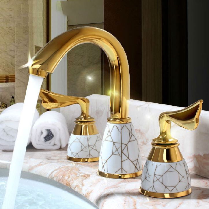 Lisslune | Deck Mounted Roman Tub Faucet Low Arc Bronze Romantic Bathtub Fitting Set