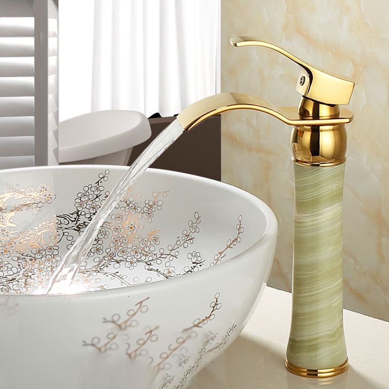 Lisslune | Wall-mounted Copper Roman Bath Faucet Low Arc Roman Bath Faucet Set with Jade