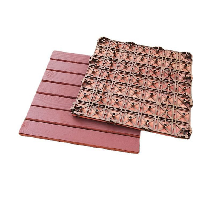 Lisslune | Red 6-Slat Square Wood Deck Tiles Snap-Fit Installation Floor Tiles
