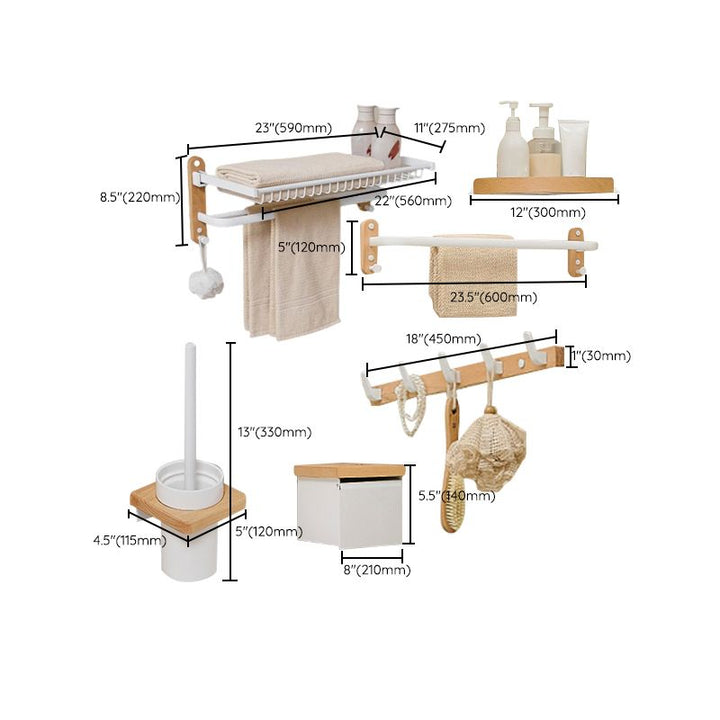 Lisslune | Aluminium and Wood Bath Accessories Set White Bathroom Accessories Kit