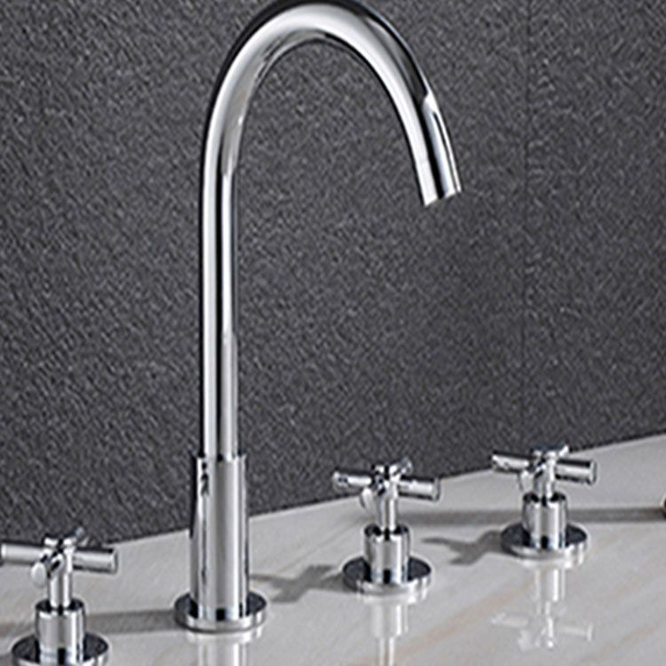 Lisslune | Contemporary Bathroom Faucet Deck Mount Copper Low Arc Swivel Roman Bathtub Faucet Set