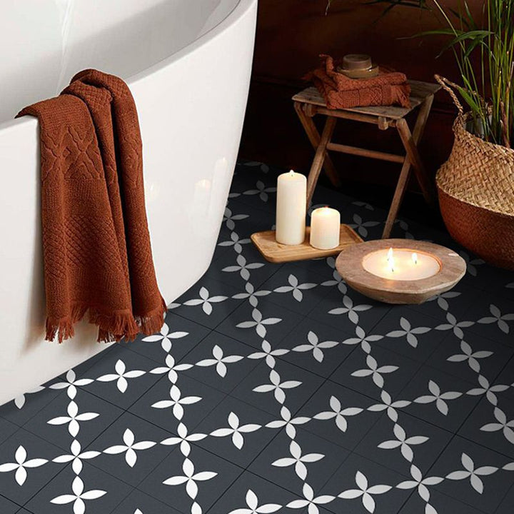 Lisslune | Square Indoor Vinyl Floor Peel and Stick Floral Print Waterproof Vinyl Floor