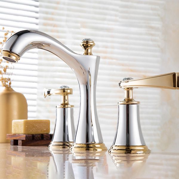 Lisslune | Modern Vessel Faucet Brass 2 Handles Low Arc Vessel Faucet for Home