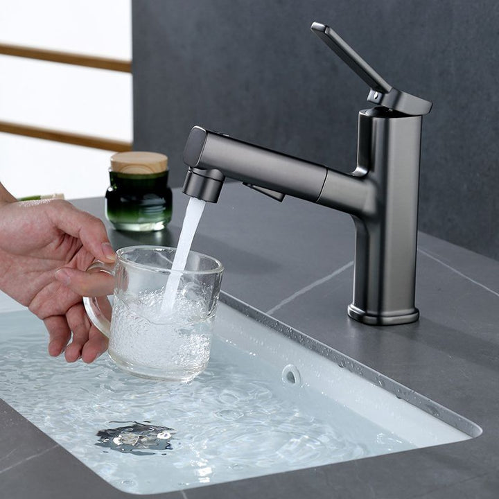 Lisslune | Modern Bathroom Sink Faucet with Brass Lever Handles and Swivel Spout