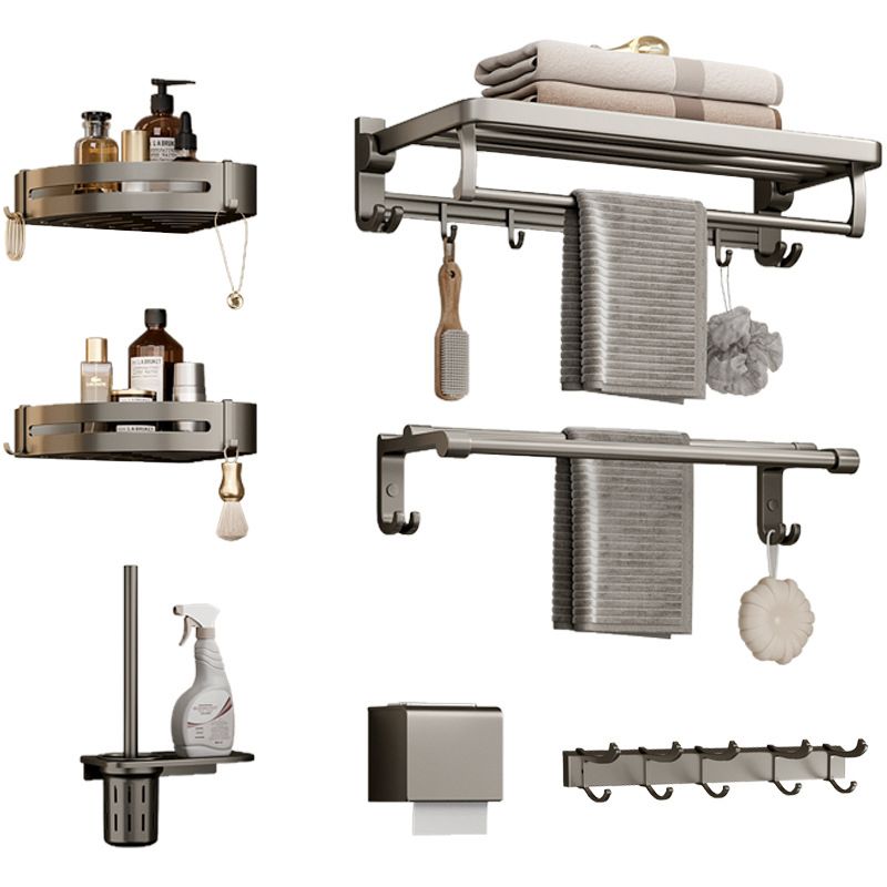 Lisslune | Modern Bathroom Accessories Set in Gray with Bathroom Shelf/Towel Holder/Bathrobe Hook & Paper Holder