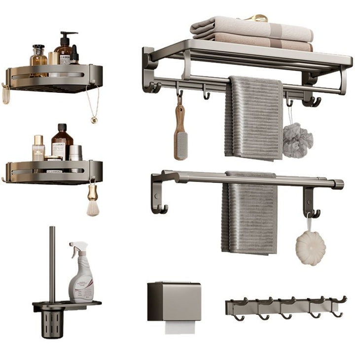 Lisslune | Modern Bathroom Accessories Set in Gray with Bathroom Shelf/Towel Holder/Bathrobe Hook & Paper Holder