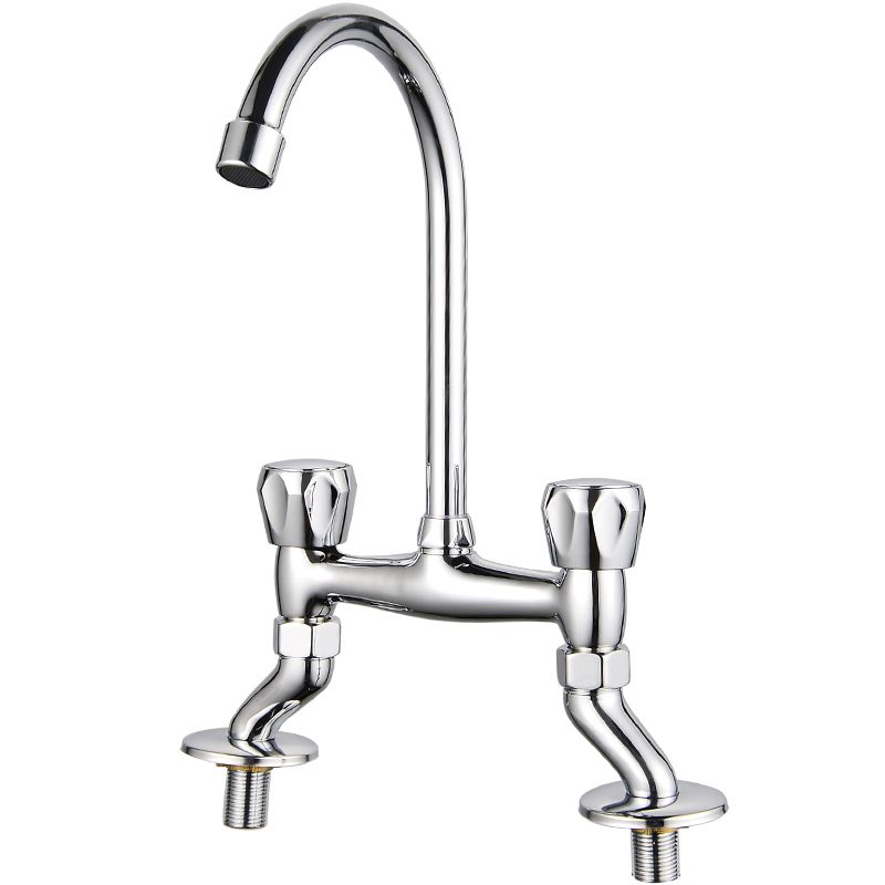 Lisslune | Contemporary Widespread Sink Faucet Knob Handle Goose Neck Arc Solid Brass Faucet
