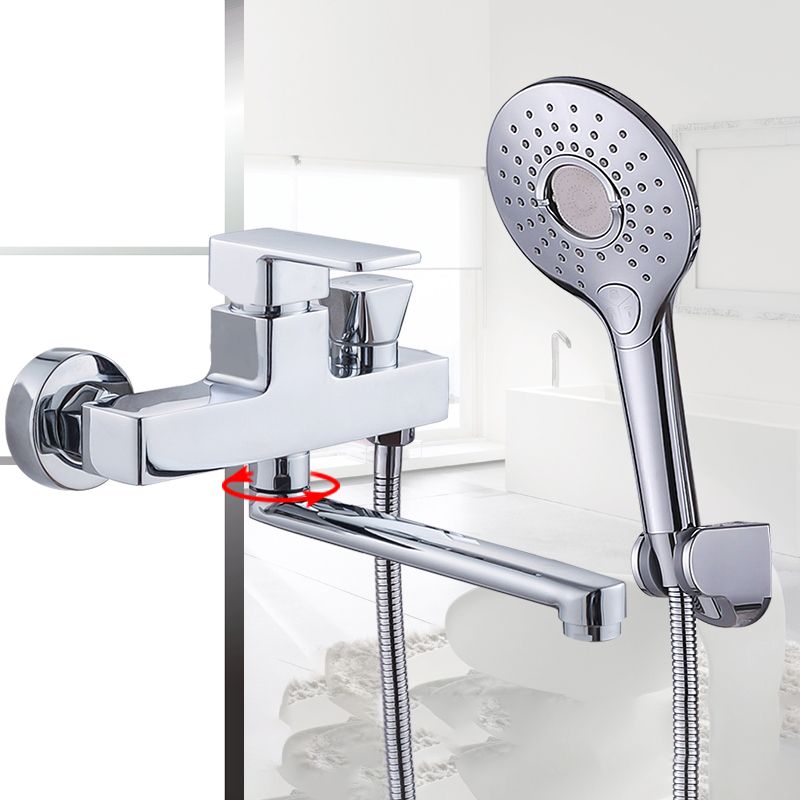 Lisslune | Chrome polished bathroom faucet wall-mounted with swivel spout and hand shower