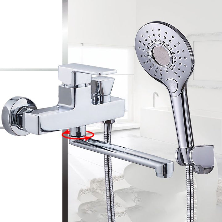 Lisslune | Chrome polished bathroom faucet wall-mounted with swivel spout and hand shower