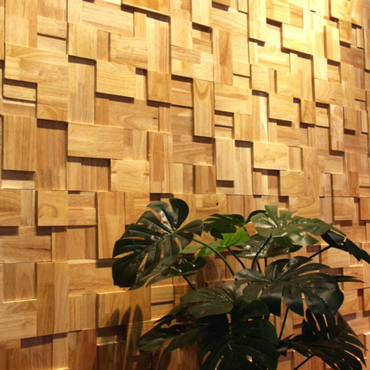 Lisslune | Mosaic Wood Wall Cladding Glue Living Room Modern Style Wood Plank