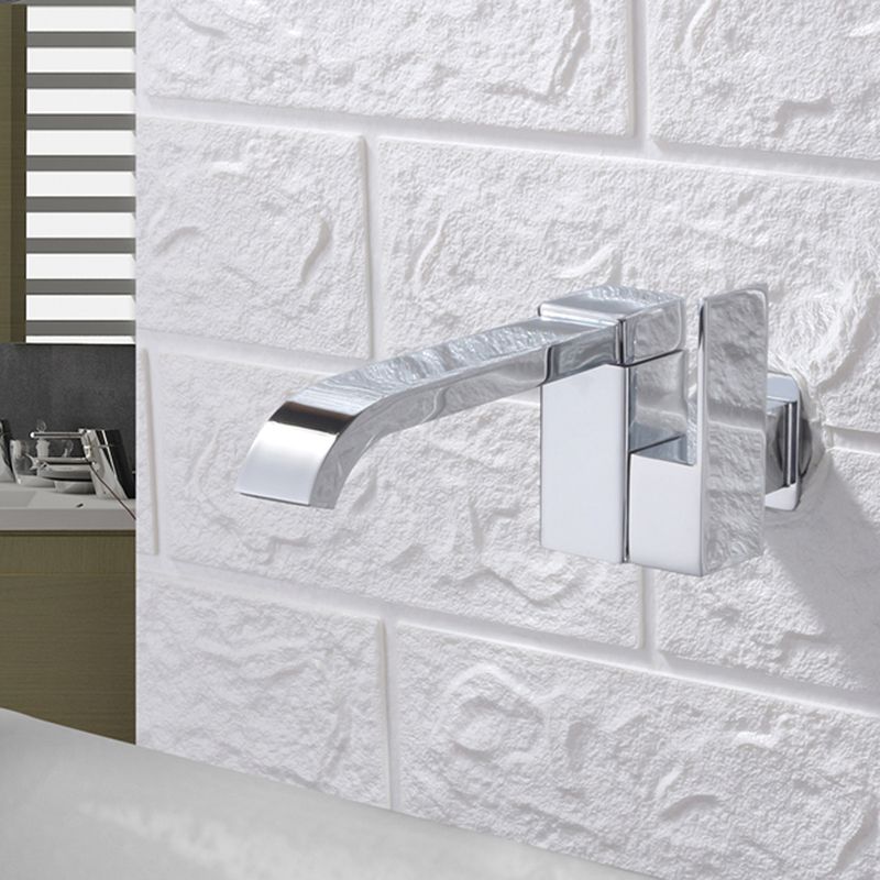 Lisslune | Contemporary Wall Mounted Bathroom Faucet Lever Handles Low Arc Swivel Brass Tap