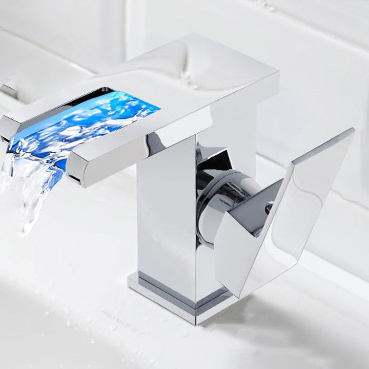 Lisslune | Modern Faucet for Sink Brass Lever Handles LED Waterfall Sink Faucet