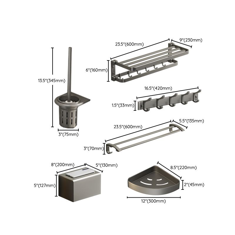 Lisslune | Modern Gray Bathroom Accessories Set Aluminum Stainless Steel Bathroom Shelf/Towel Hooks/Towel Bar