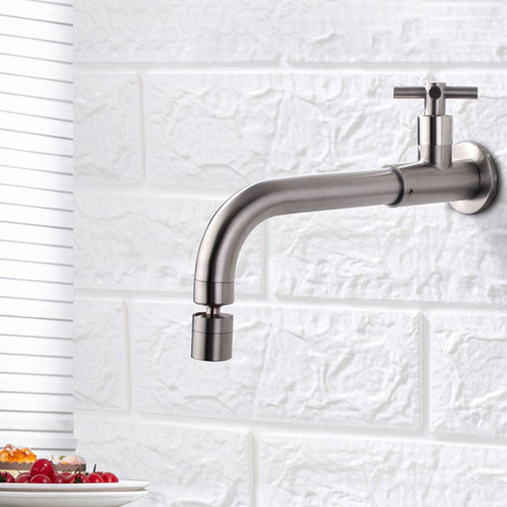 Lisslune | Contemporary Wall-Mounted Bathroom Faucet Cross Handles Stainless Steel Faucet