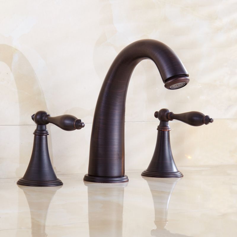 Lisslune | Copper Deck-Mounted Roman Bathtub Faucet Low Arc Roman Bathtub Faucet Set