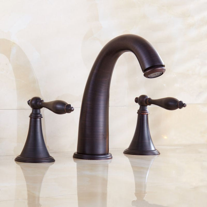 Lisslune | Copper Deck-Mounted Roman Bathtub Faucet Low Arc Roman Bathtub Faucet Set