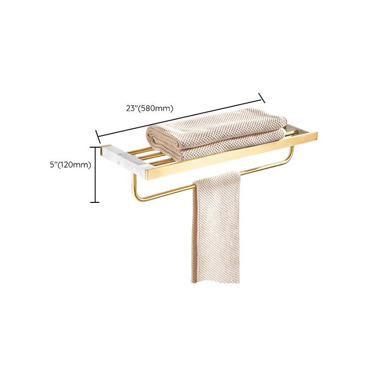 Lisslune | Brushed Brass Bathroom Accessory Set Metal & Marble Bathroom Hardware Set with Bath Shelf