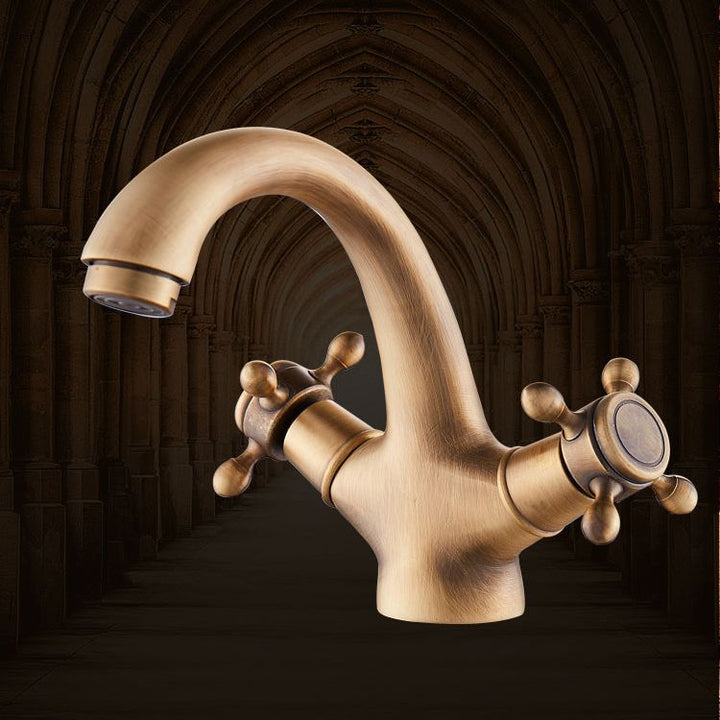 Lisslune | Glam Vanity Sink Faucet Brass Cross Handles Low Arc Sink Mixer