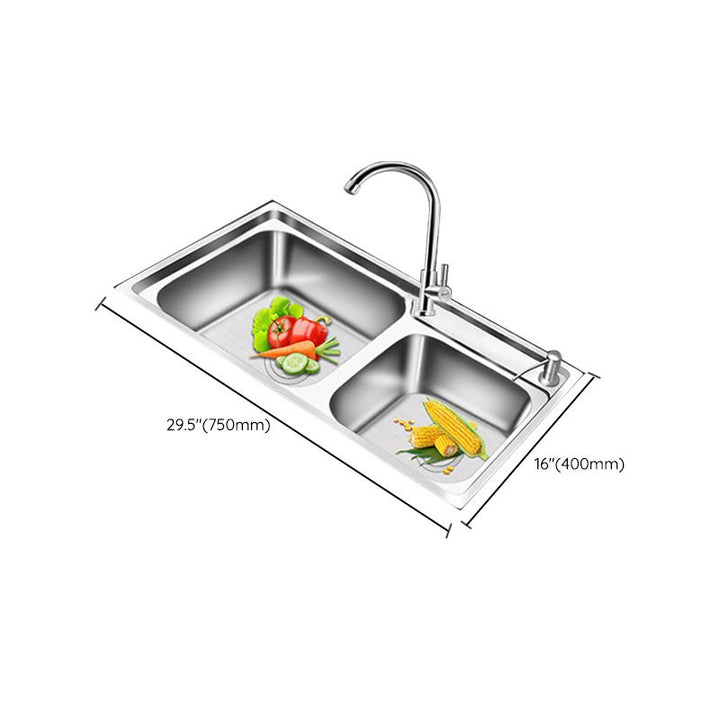 Lisslune | Modern Style Kitchen Sink Stainless Steel 2 Holes Top Mount Kitchen Sink