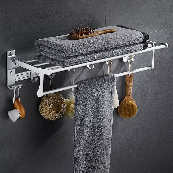 Lisslune | Contemporary silver metal bathroom accessory set with towel rack
