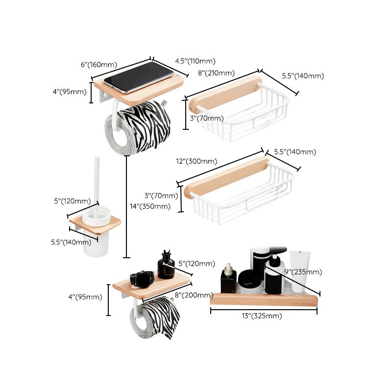 Lisslune | White 7-piece bathroom accessory set wood and metal bath set