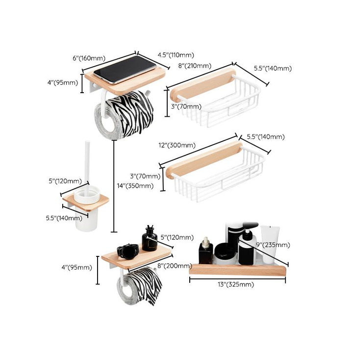 Lisslune | White 7-piece bathroom accessory set wood and metal bath set