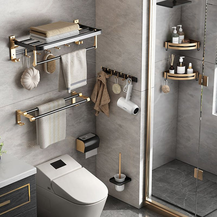 Lisslune | Modernism Bathroom Accessories Hardware Set Black & Gold Bathroom Shelf/Towel Bar