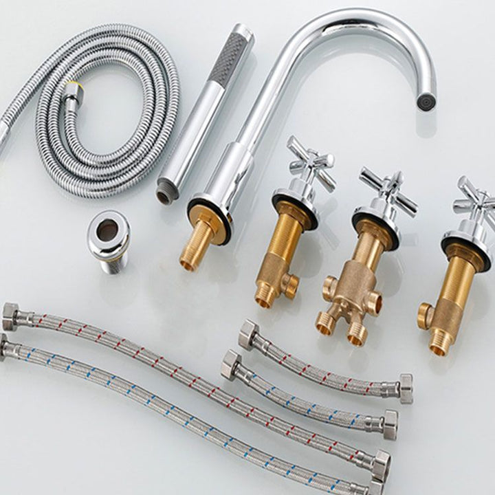 Lisslune | Contemporary Bathroom Faucet Deck Mount Copper Low Arc Swivel Roman Bathtub Faucet Set