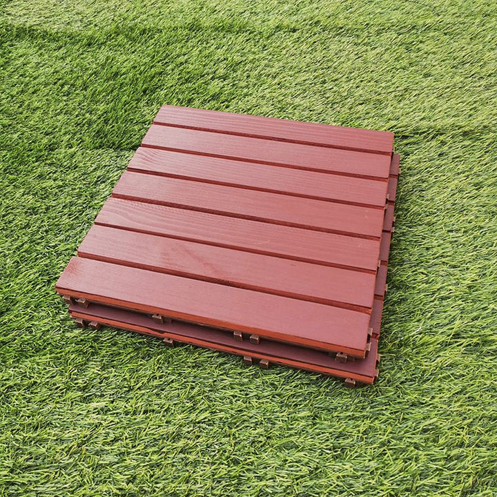 Lisslune | Red 6-Slat Square Wood Deck Tiles Snap-Fit Installation Floor Tiles