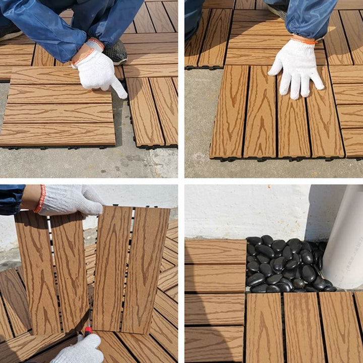Lisslune | Square PVC Deck/Patio Floor Tiles Interlocking Installation Outdoor Patio Tiles
