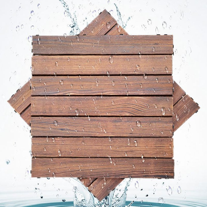 Lisslune | 7-Slat Square Wooden Terrace Tiles Click Installation Outdoor Floor Tiles