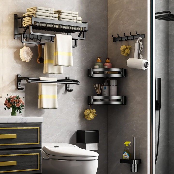 Lisslune | Modern black metal bathroom hardware set towel bar bathroom hardware set