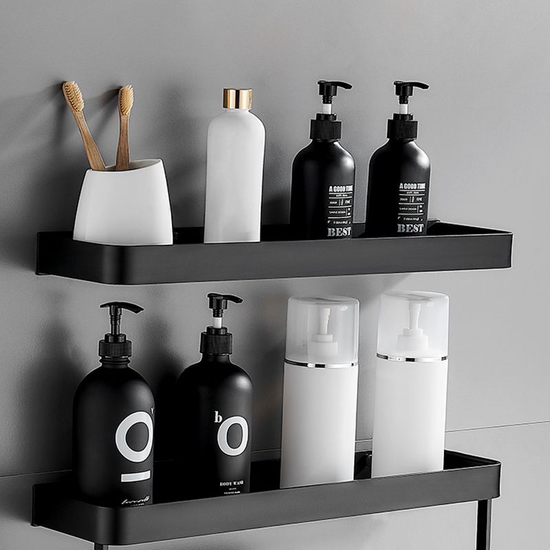 Lisslune | Matt Black Bathroom Set Modern 1/2 - Piece Stainless Steel Bathroom Shelf