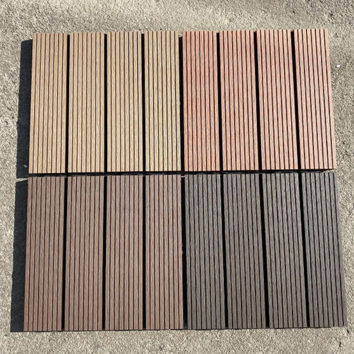 Lisslune | 12" X 12" PVC 6-Slat Square Patio Tiles Snap Fit Installation Outdoor Floor Tiles