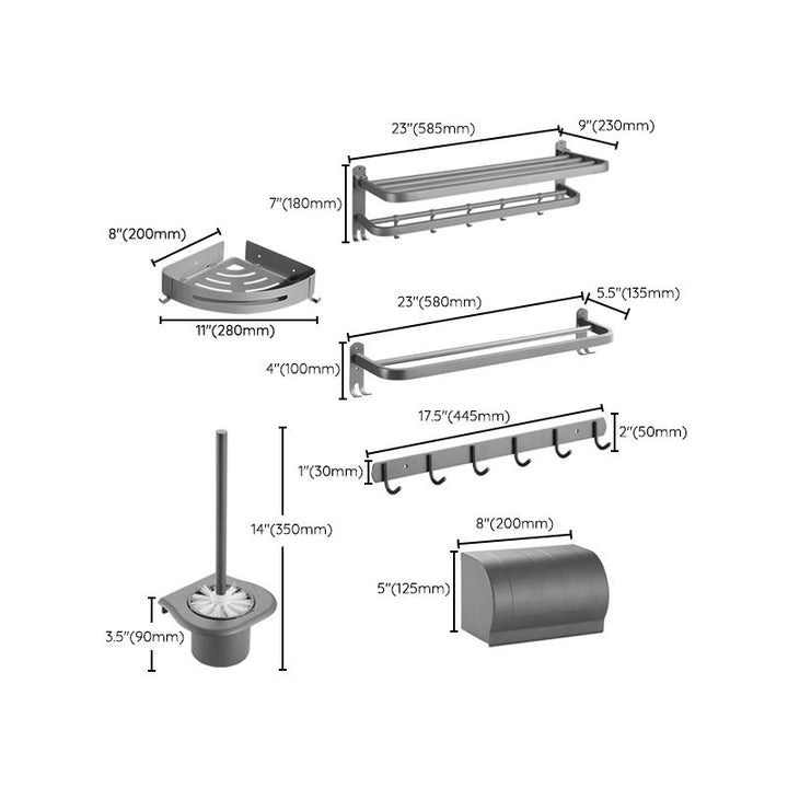 Lisslune | Modern Bathroom Hardware Set in Stainless Steel Matte Gray Bathrobe Hook/Towel Bar