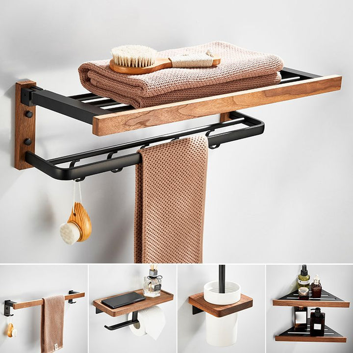 Lisslune | 7-piece toilet accessory set made of solid wood and metal