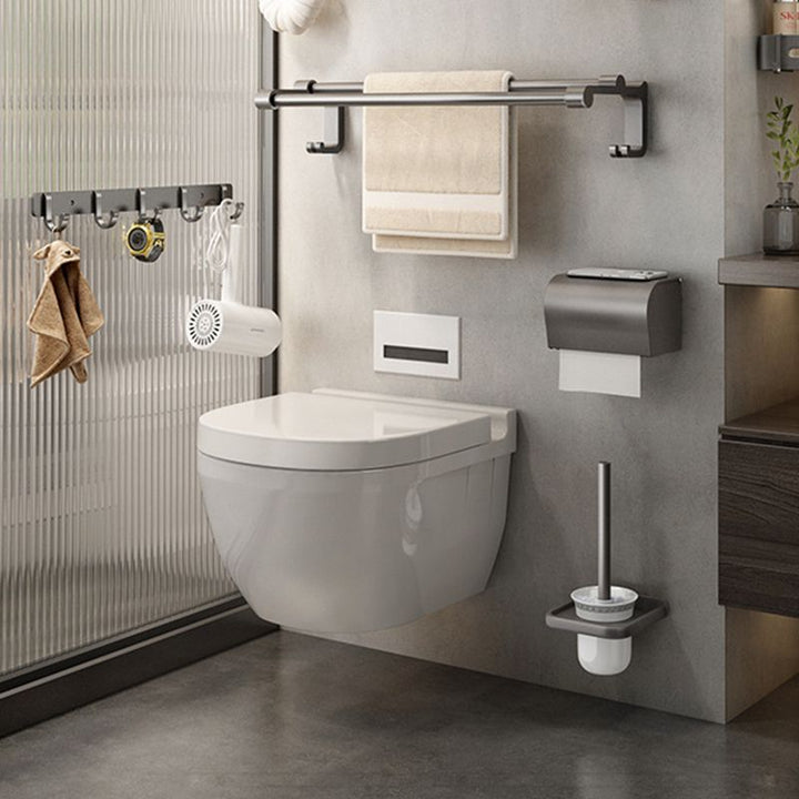 Lisslune | Gray contemporary bathroom accessory set Bathroom shelf/towel holder & bathrobe hook incl.