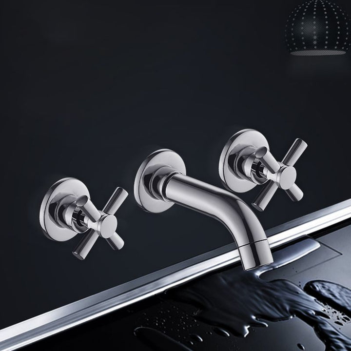 Lisslune | Modern bathroom faucet wall-mounted cross handles low arc faucet