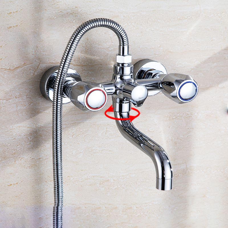 Lisslune | Chrome Bathroom Faucet Trim Wall-mounted Swing Faucet with Hand Shower