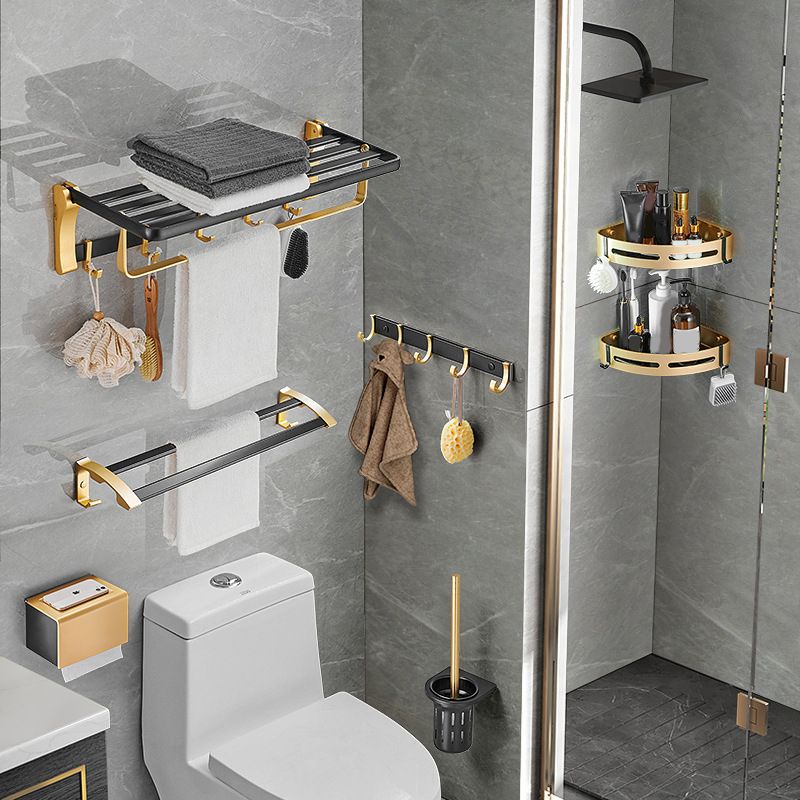 Lisslune | Contemporary Bath Accessories Set Black & Golden Bath Shelf/Towel Bar