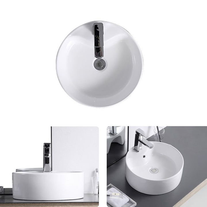 Lisslune | Contemporary sink with single drain hole porcelain round vessel