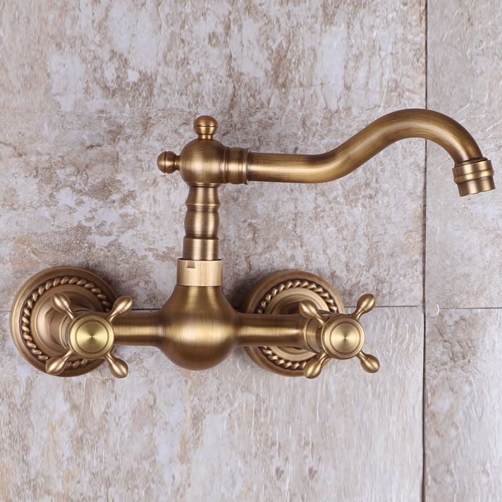 Lisslune | Vintage Bathtub Faucet Two Cross Handle Faucet Solid Copper Wall Mounted Faucet