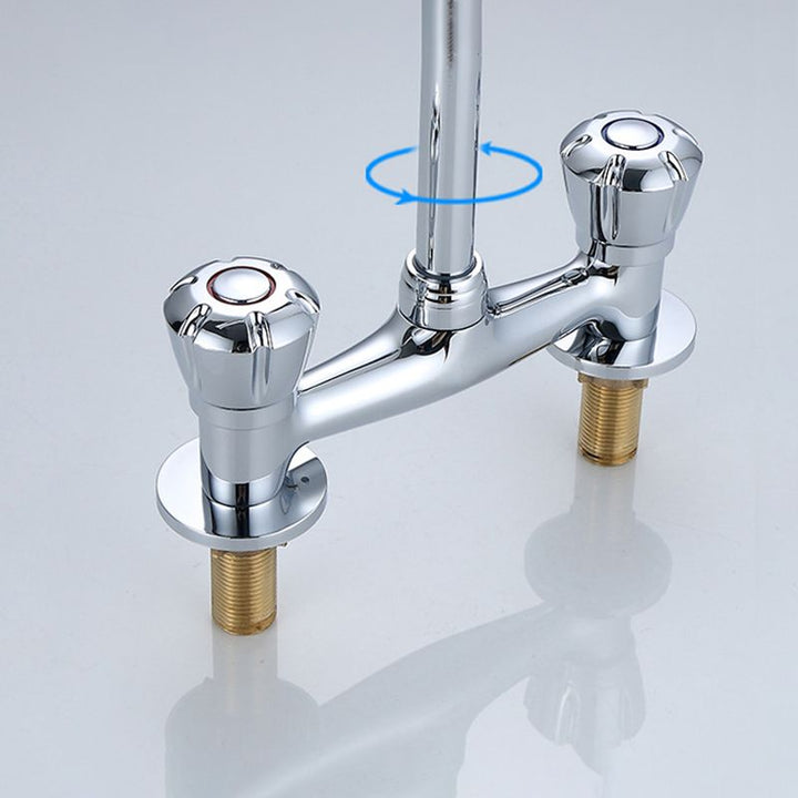 Lisslune | Round 2-Handle Basin Mixer 2-Hole Center-Set Basin Mixer with Curved Spout