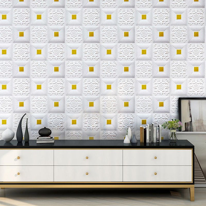 Lisslune | Wall Ceiling Glam Peel and Stick Waterproof Synthetic Brick Living Room Wall Panel (10-Pack)
