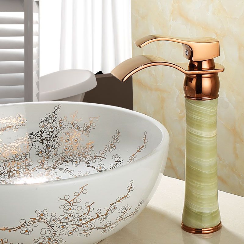 Lisslune | Wall-mounted Copper Roman Bath Faucet Low Arc Roman Bath Faucet Set with Jade